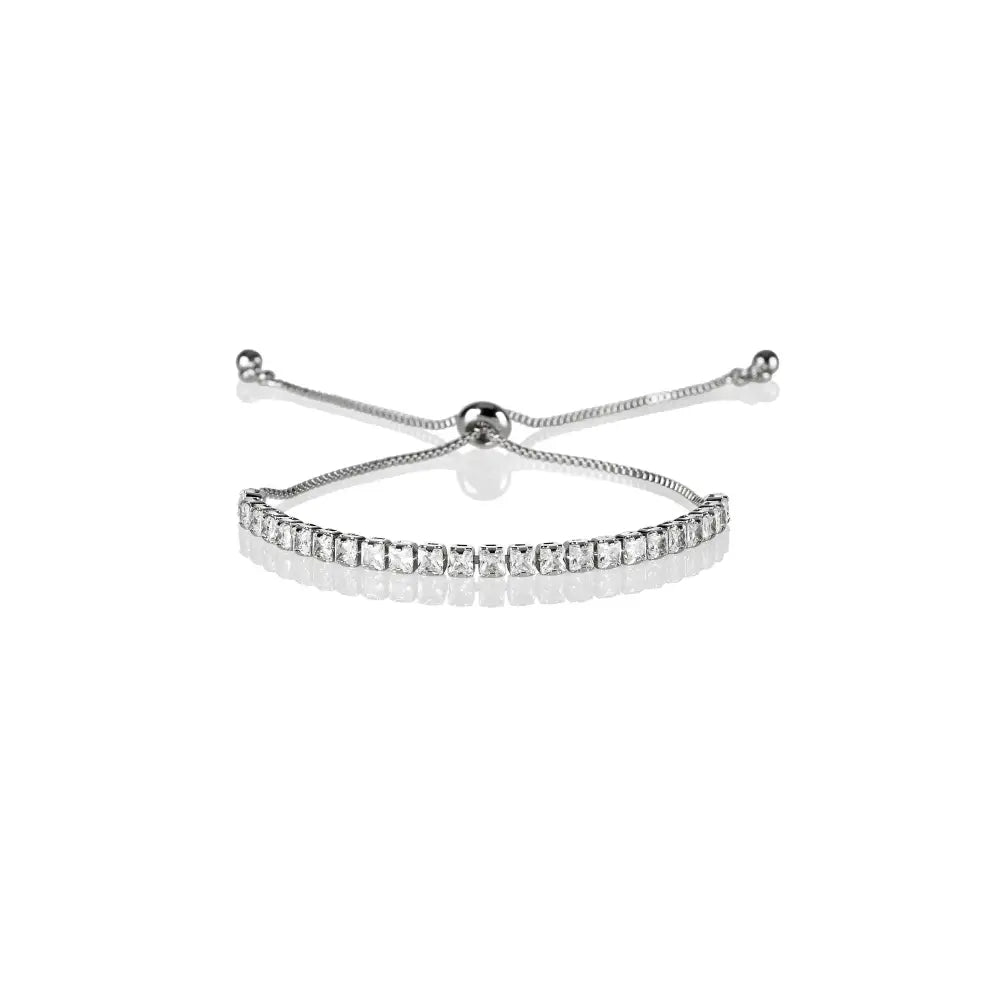 Elegant Silver Cubic Zirconia Adjustable Tennis Bracelet for Women and Girls.