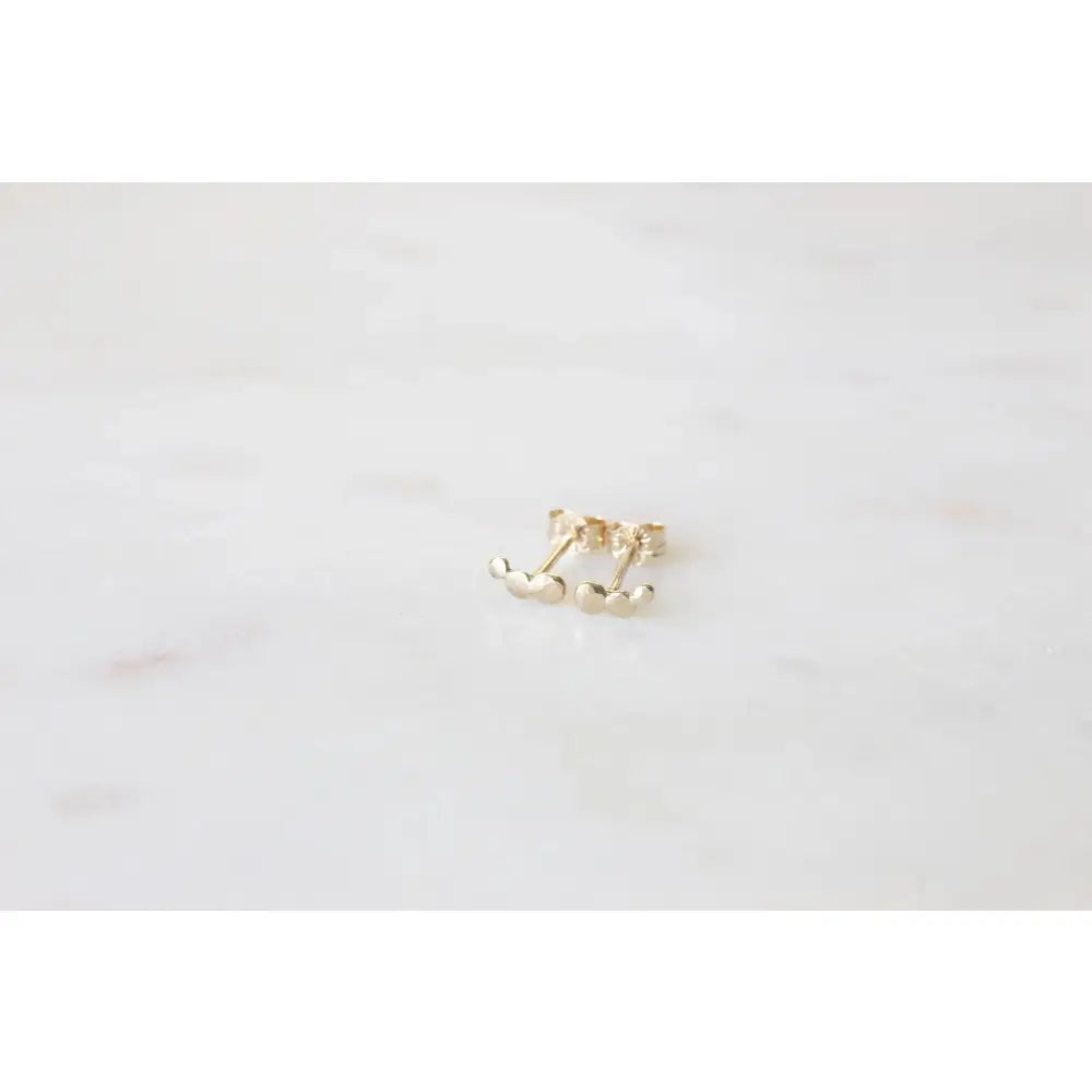 Elegant Solid Gold Hammered Triple Dot Stud Earrings - Available in 9K, 14K, & 18K Gold.