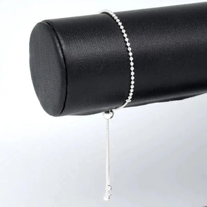 Elegant Sterling Silver Adjustable Minimalist Slider Bracelet with 2mm Beads for Women.