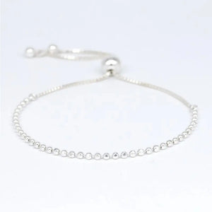 Elegant Sterling Silver Adjustable Minimalist Slider Bracelet with 2mm Beads for Women.