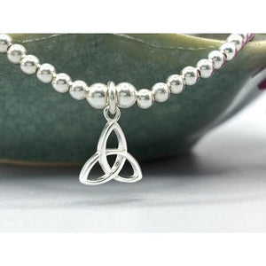 Elegant Sterling Silver Celtic Trinity Knot Bracelet with Trefoil Charm - Perfect Stacking Jewelry Gift.