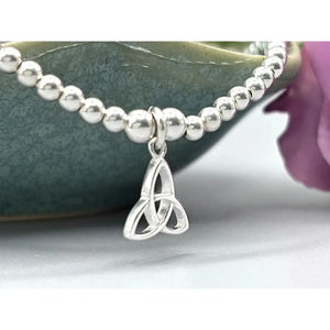 Elegant Sterling Silver Celtic Trinity Knot Bracelet with Trefoil Charm - Perfect Stacking Jewelry Gift.