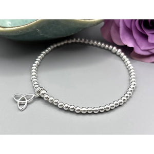 Elegant Sterling Silver Celtic Trinity Knot Bracelet with Trefoil Charm - Perfect Stacking Jewelry Gift.