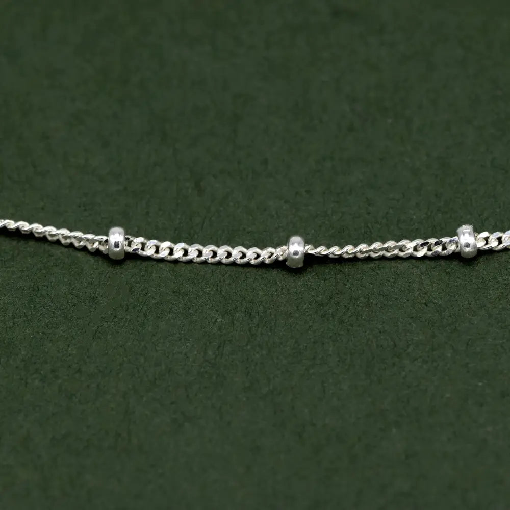 Elegant Sterling Silver Curb Chain Bracelet – Dainty Beaded Fine Jewelry Gift for Her.