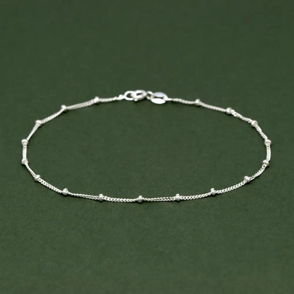 Elegant Sterling Silver Curb Chain Bracelet – Dainty Beaded Fine Jewelry Gift for Her.
