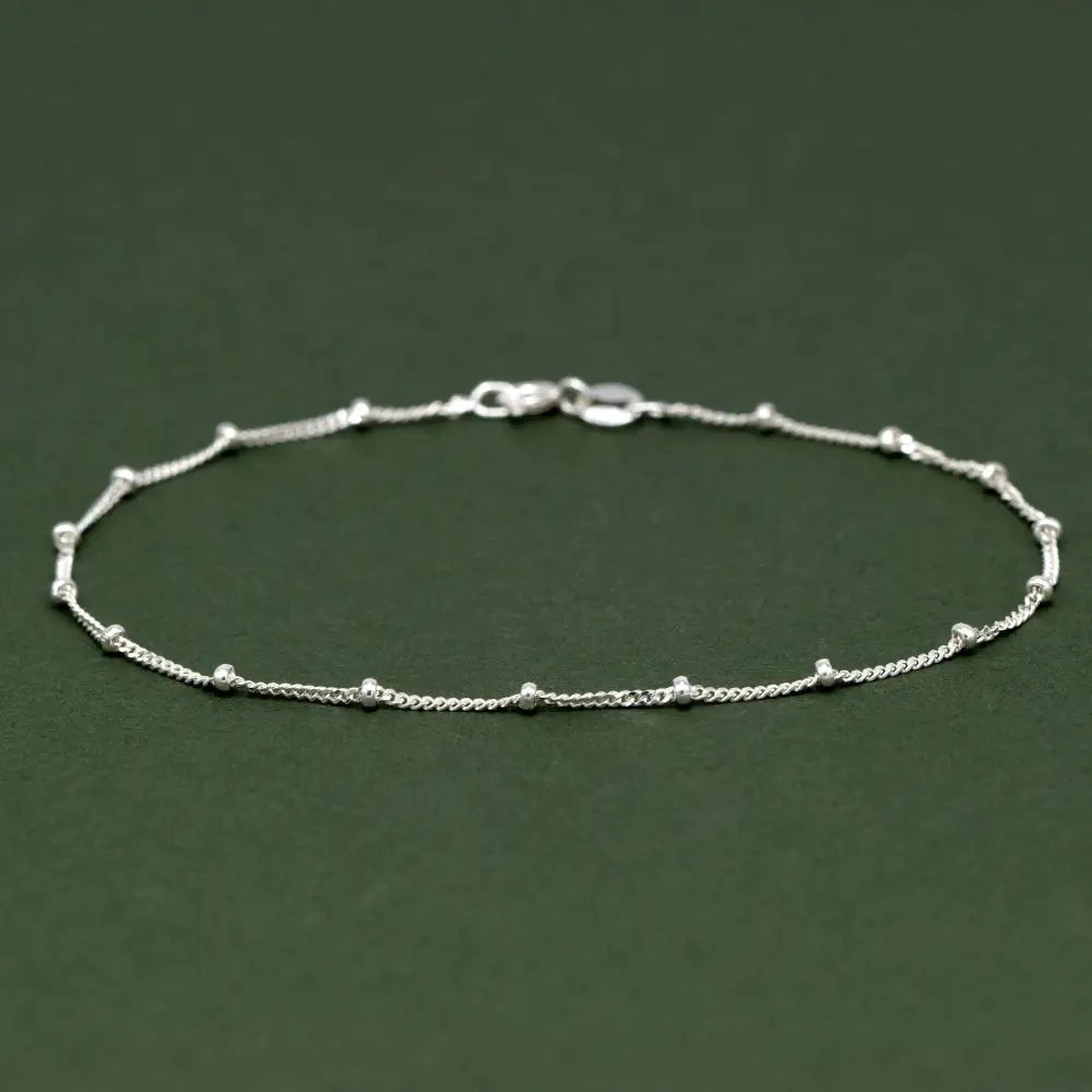 Elegant Sterling Silver Curb Chain Bracelet – Dainty Beaded Fine Jewelry Gift for Her.