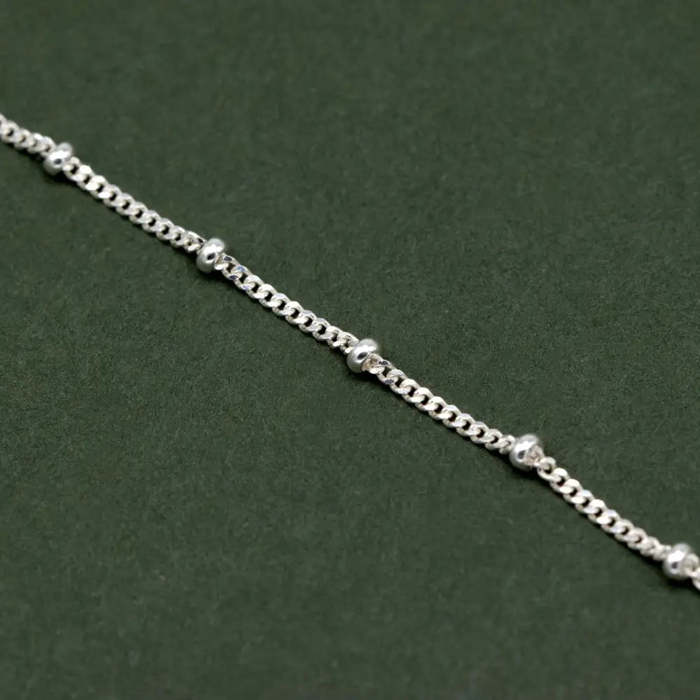 Elegant Sterling Silver Curb Chain Bracelet – Dainty Beaded Fine Jewelry Gift for Her.