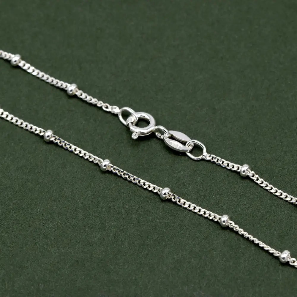 Elegant Sterling Silver Curb Chain Bracelet – Dainty Beaded Fine Jewelry Gift for Her.