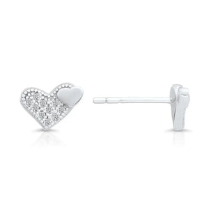 Elegant Sterling Silver CZ Double Heart Stud Earrings.