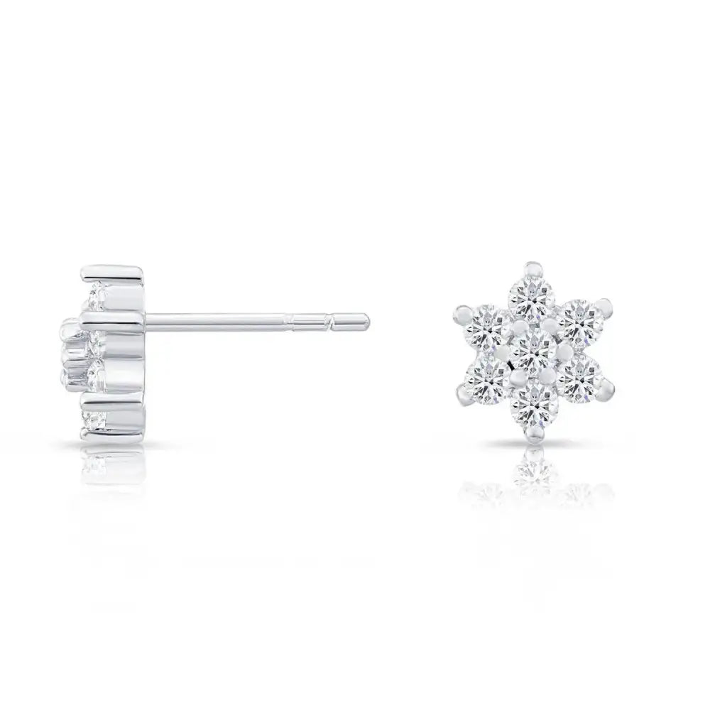 Elegant Sterling Silver CZ Flower Stud Earrings - Sparkle with Style!.