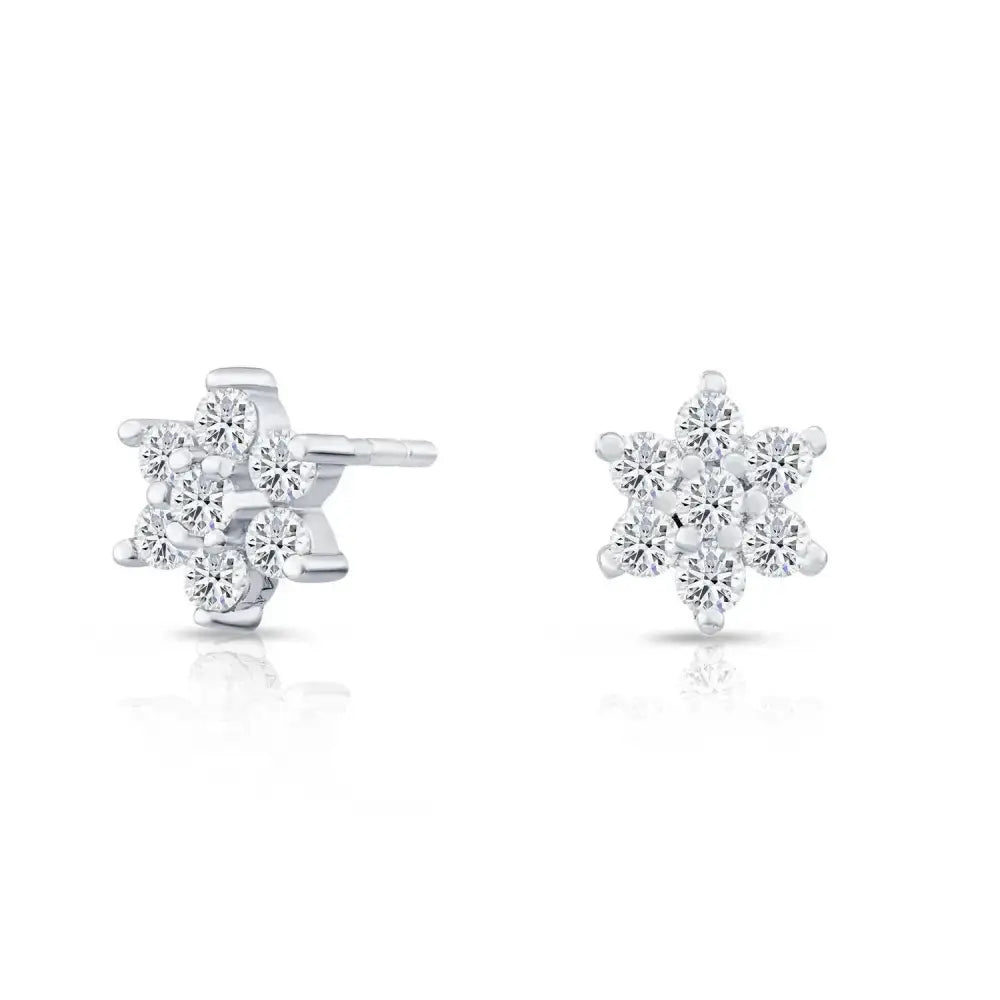 Elegant Sterling Silver CZ Flower Stud Earrings - Sparkle with Style!.