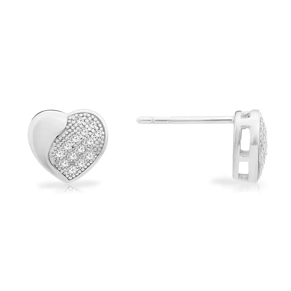 Elegant Sterling Silver CZ Heart Stud Earrings - Timeless Sparkle for Any Occasion.