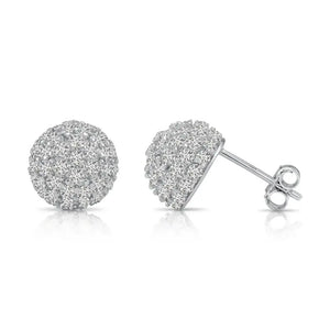Elegant Sterling Silver Half Ball Stud Earrings with Sparkling Simulated Diamonds.