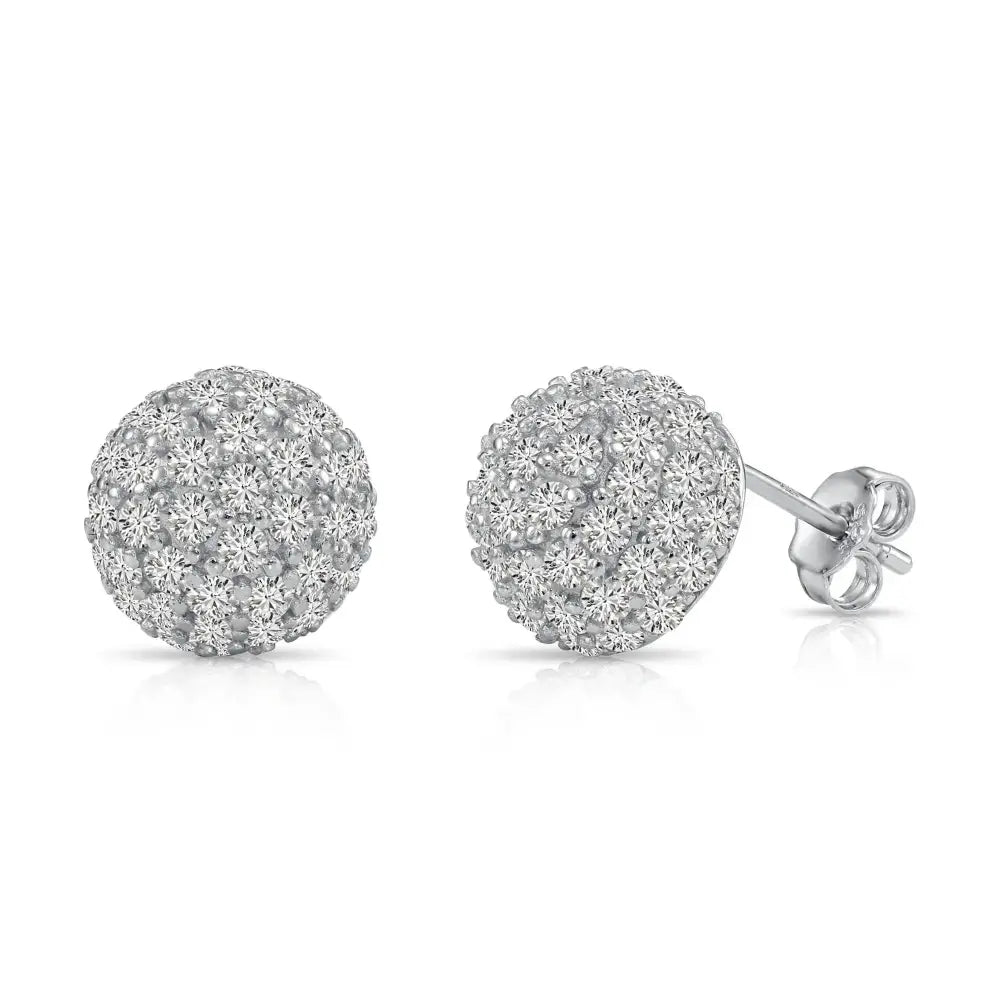 Elegant Sterling Silver Half Ball Stud Earrings with Sparkling Simulated Diamonds.