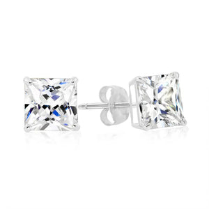 Elegant Sterling Silver Princess-Cut CZ Pushback Stud Earrings.