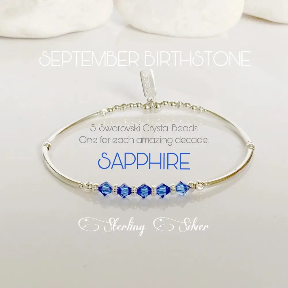 Elegant Sterling Silver Sapphire Bead Bracelet - Perfect 50th Birthday Gift & September Birthstone Jewelry for Best Friend.
