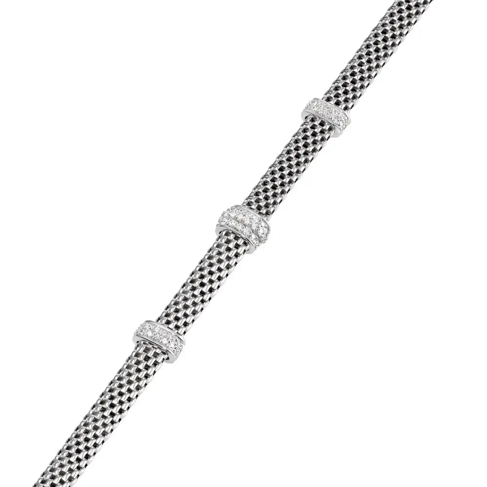 Elegant Sterling Silver Three Station Italian Handmade Bracelet - 7.5 Inches with Secure Lobster Clasp.