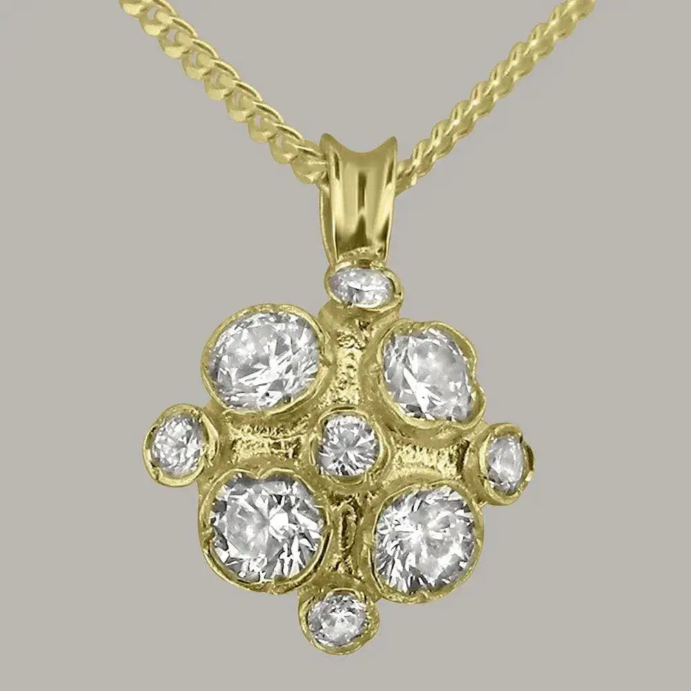 Elegant Vintage Yellow Gold Diamond Pendant - Customizable Luxury in 9K, 10K, 14K, 18K Gold or Platinum for Women.