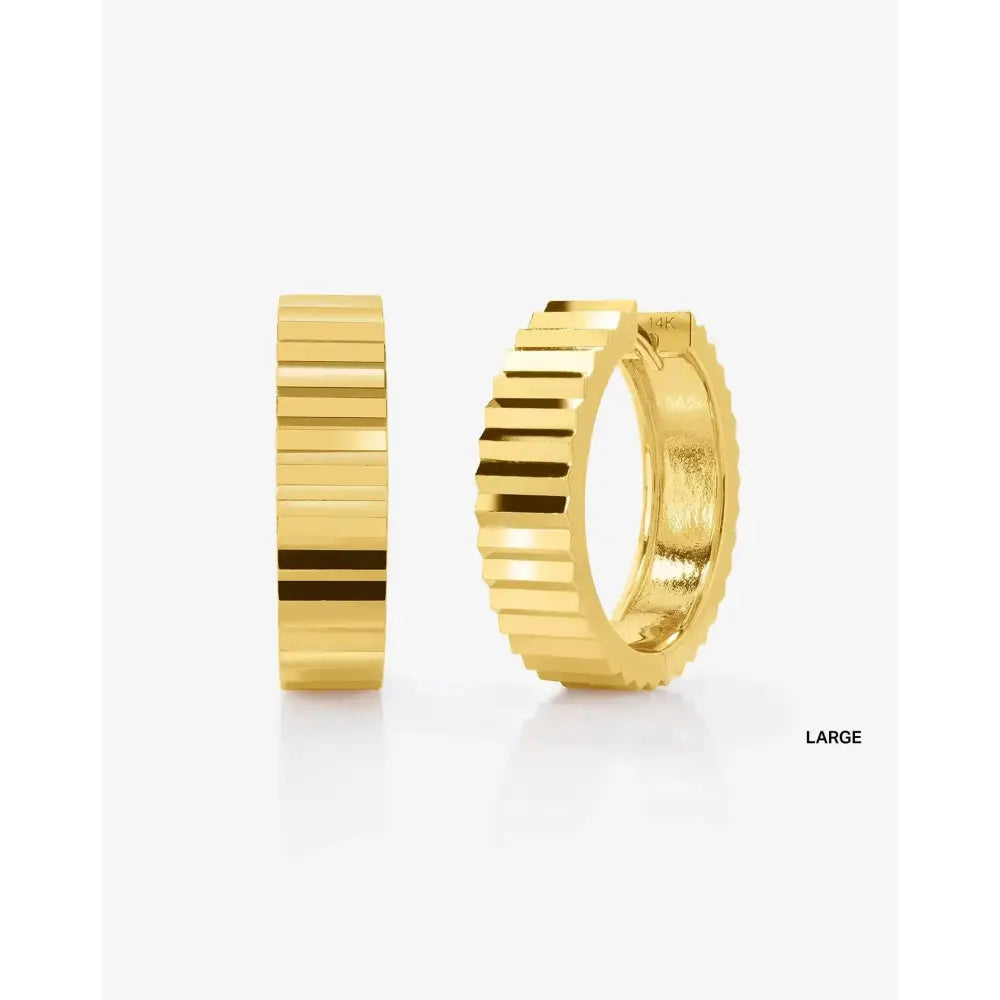 Elegant Wide Gold Fluted Hoop Earrings.