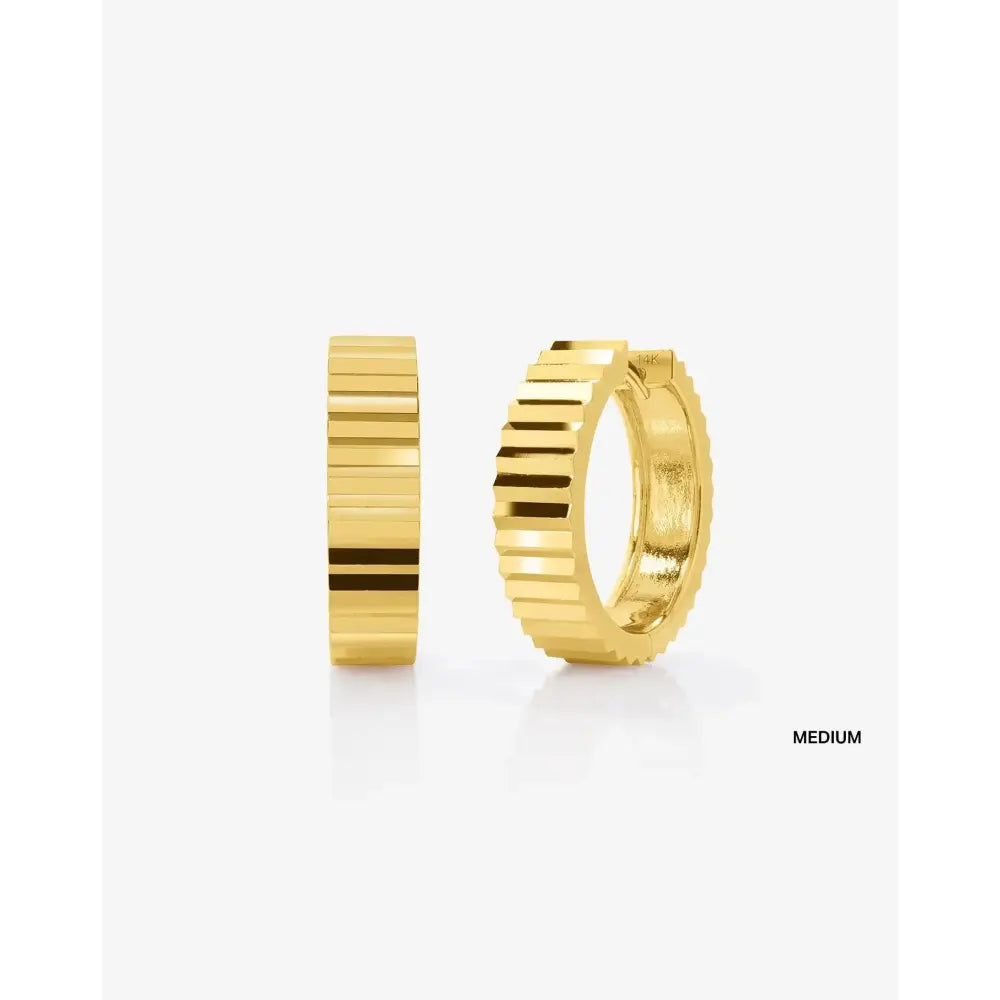 Elegant Wide Gold Fluted Hoop Earrings.