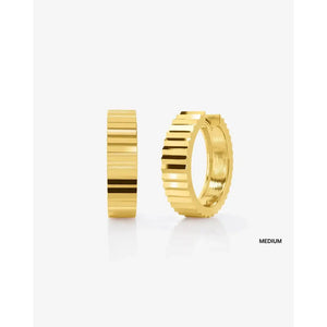 Elegant Wide Gold Fluted Hoop Earrings.