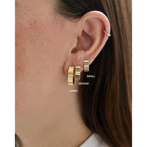 Elegant Wide Gold Fluted Hoop Earrings.
