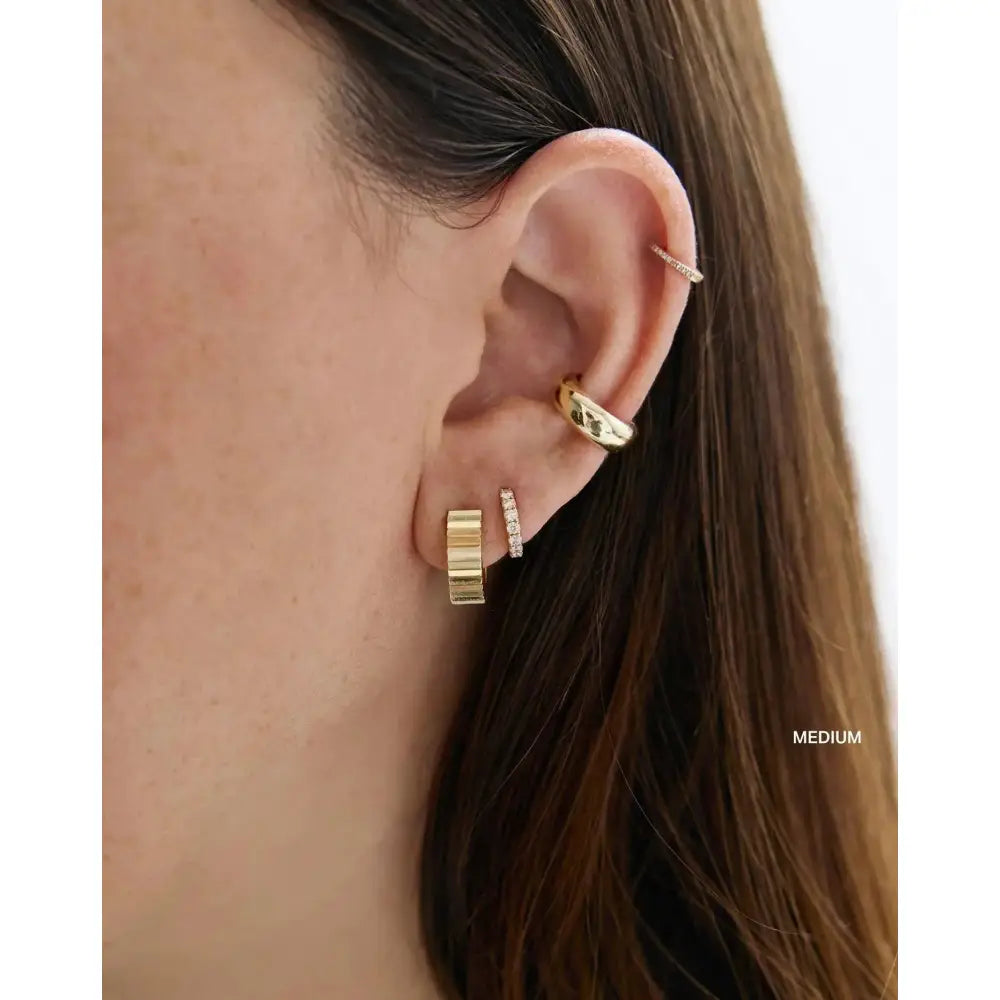 Elegant Wide Gold Fluted Hoop Earrings.