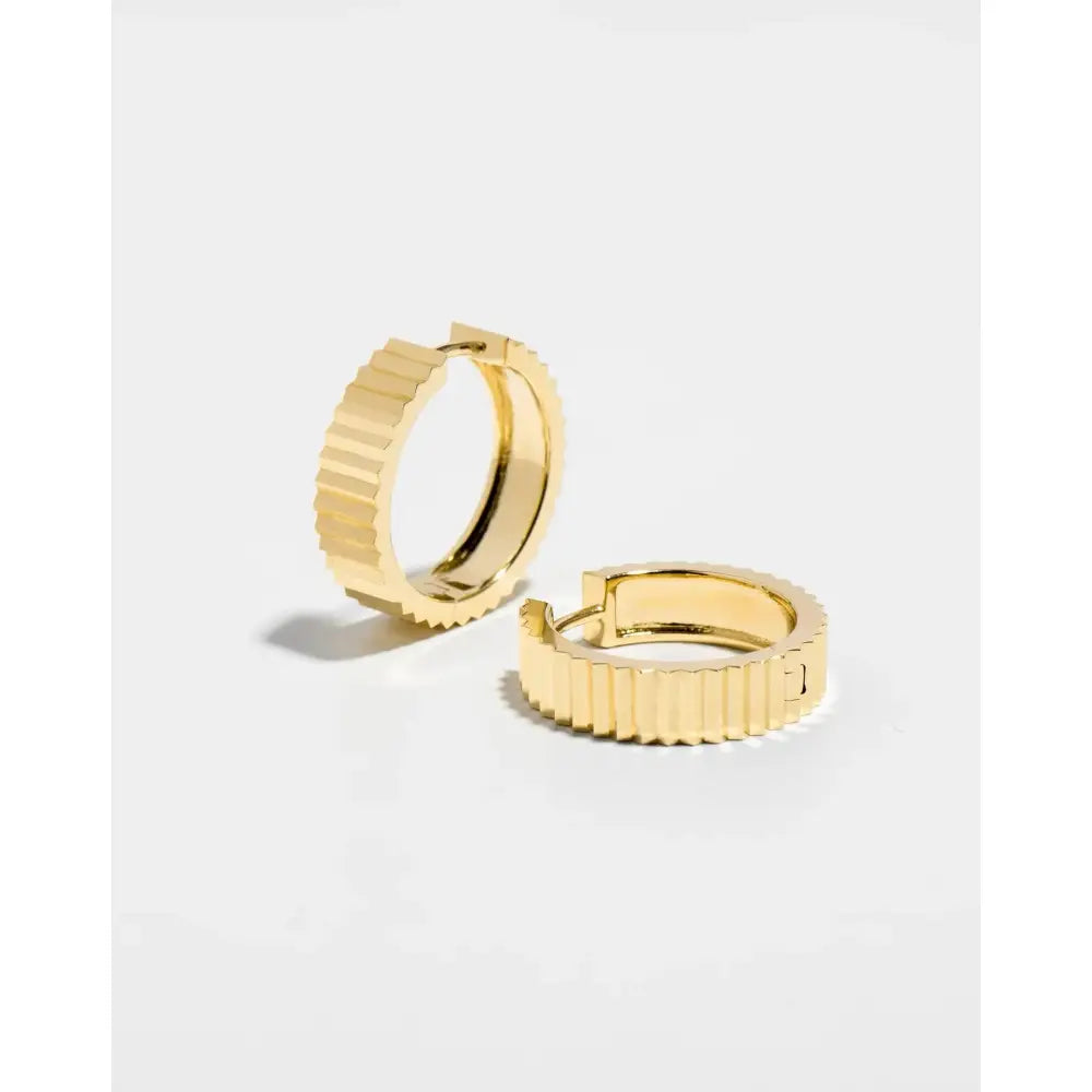 Elegant Wide Gold Fluted Hoop Earrings.