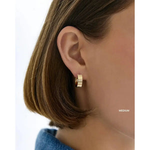 Elegant Wide Gold Fluted Hoop Earrings.