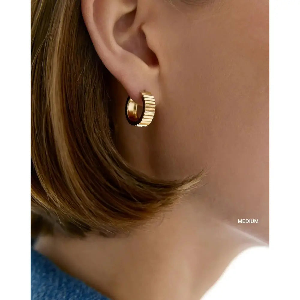 Elegant Wide Gold Fluted Hoop Earrings.
