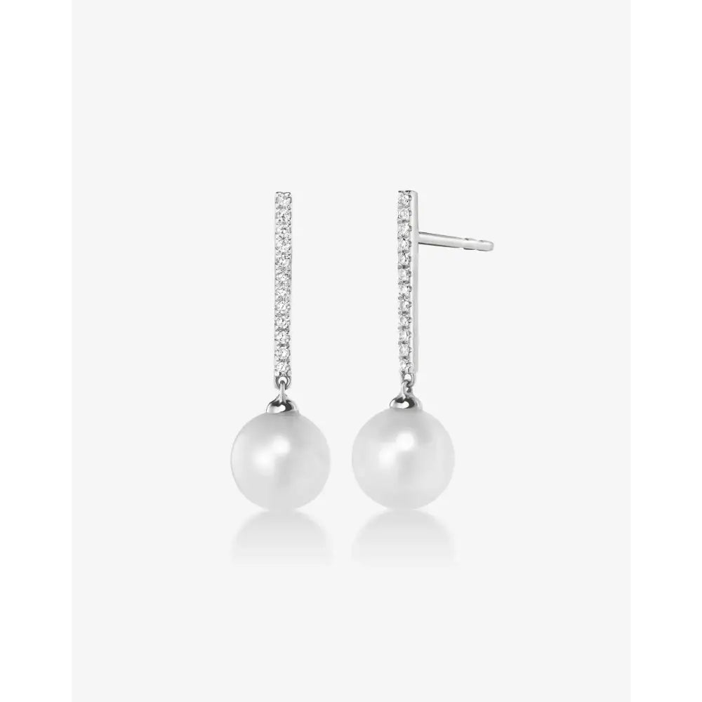 Elegantly Chic Diamond & Pearl Drop Earrings.