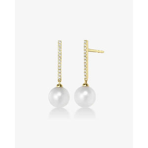 Elegantly Chic Diamond & Pearl Drop Earrings.