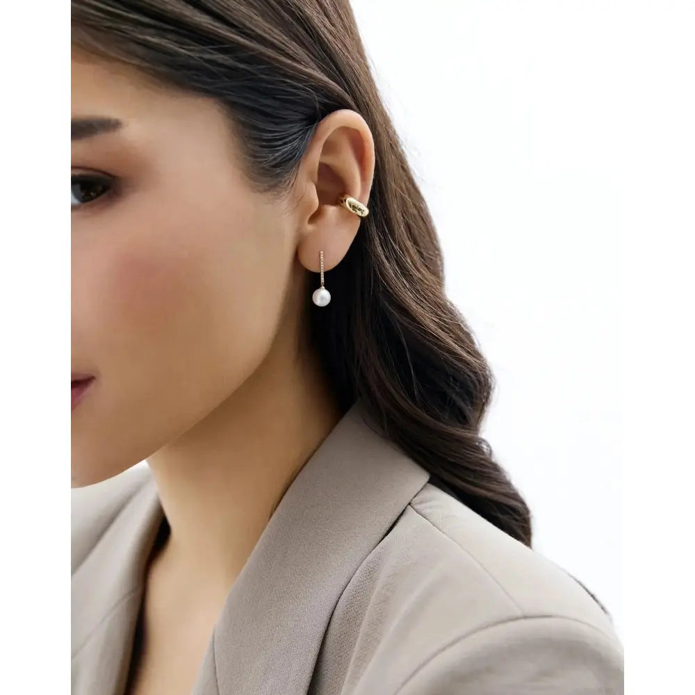 Elegantly Chic Diamond & Pearl Drop Earrings.