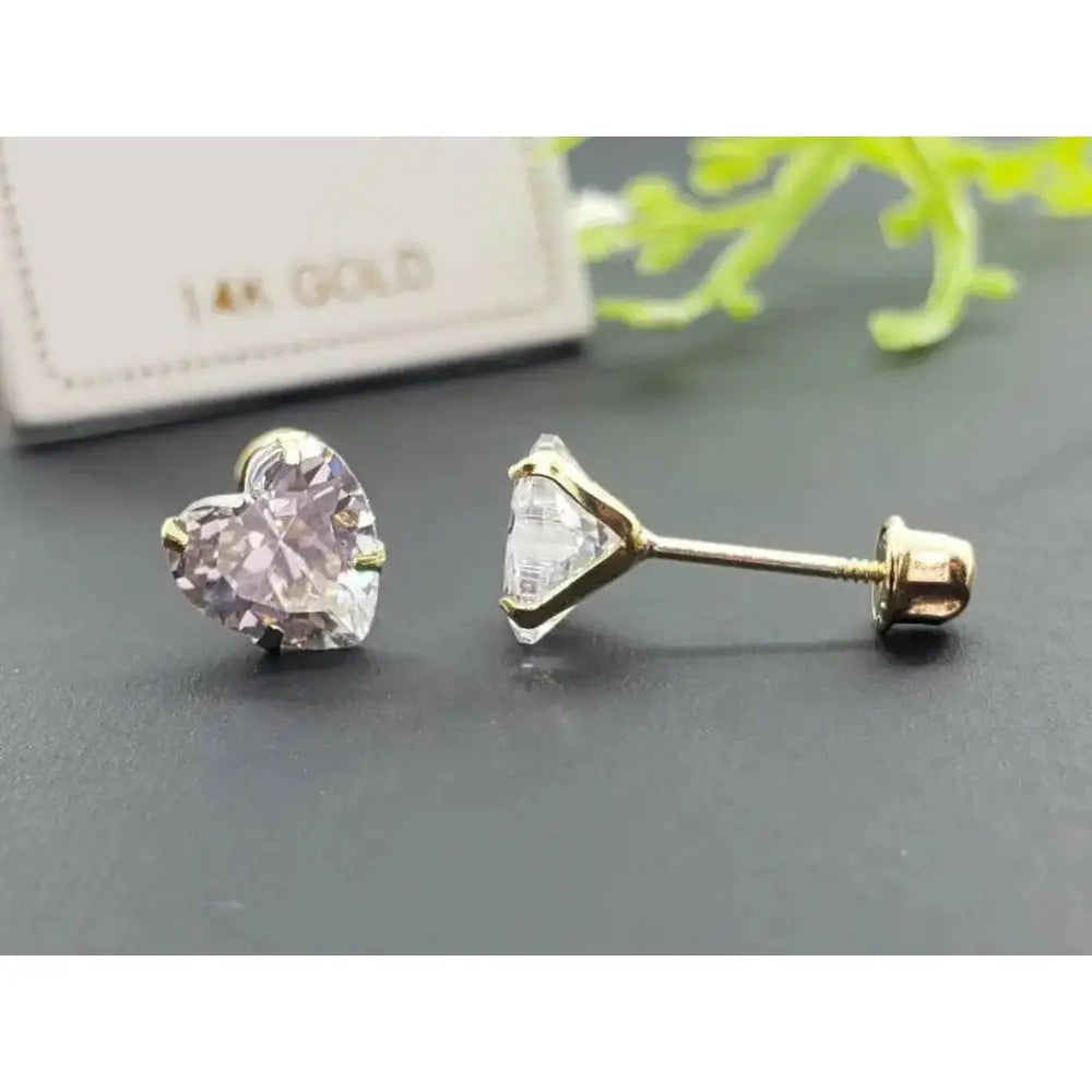 Elevate Your Style with 14K Gold Heart Cut Sparkling Stud Earrings - Perfect for Birthdays & Everyday Luxury!.