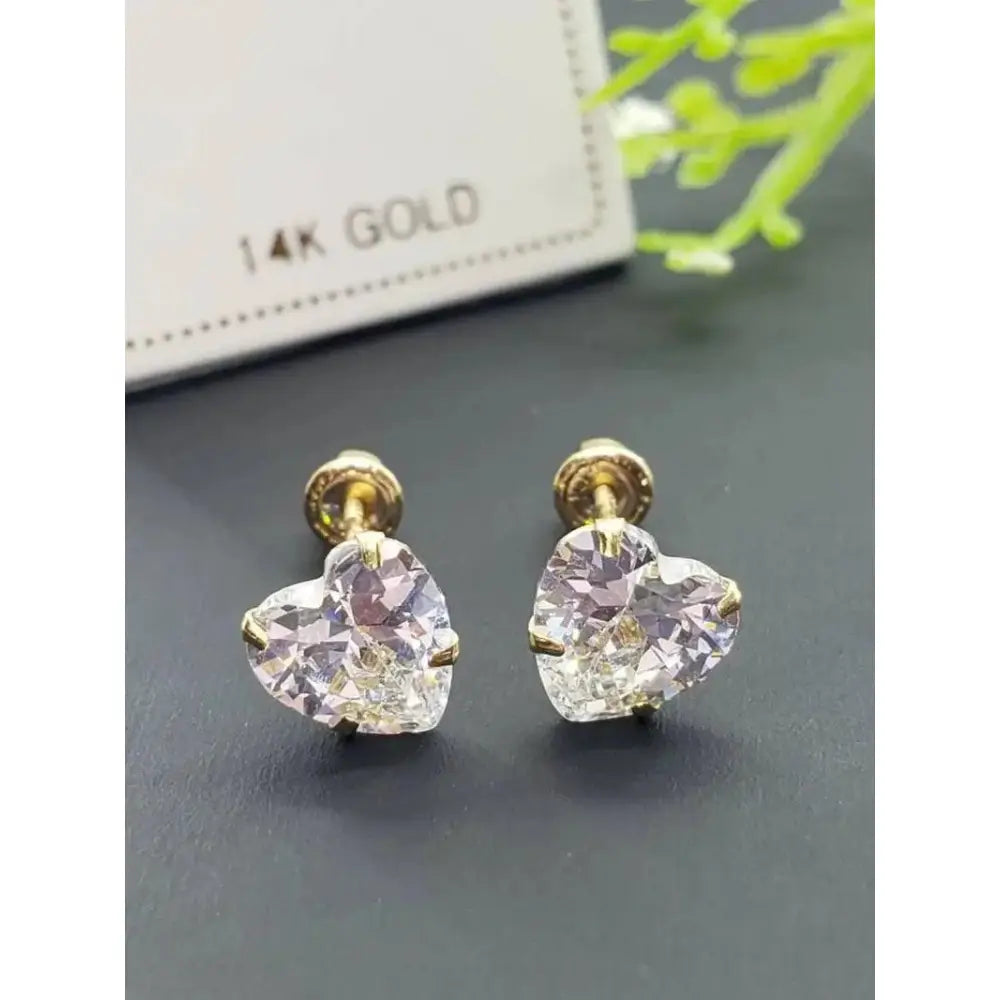 Elevate Your Style with 14K Gold Heart Cut Sparkling Stud Earrings - Perfect for Birthdays & Everyday Luxury!.
