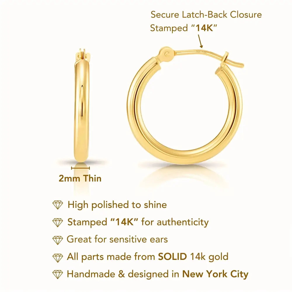 Elevate Your Style with Exquisite Handmade 14K Solid Yellow Gold Round Hoop Earrings.