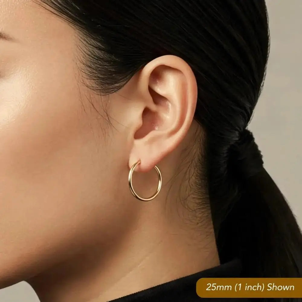 Elevate Your Style with Exquisite Handmade 14K Solid Yellow Gold Round Hoop Earrings.
