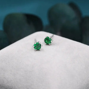 Emerald Green CZ Stud Earrings in Sterling Silver, Available in 3Mm 4Mm 5Mm 6Mm, Brilliant Cut Emerald Green CZ Earrings, Prong Set