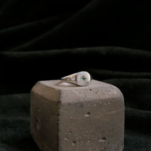 Emerald Star Signet Ring/Nara/Sterling Silver & Gold Vermeil
