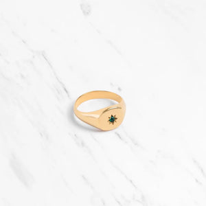 Emerald Star Signet Ring/Nara/Sterling Silver & Gold Vermeil