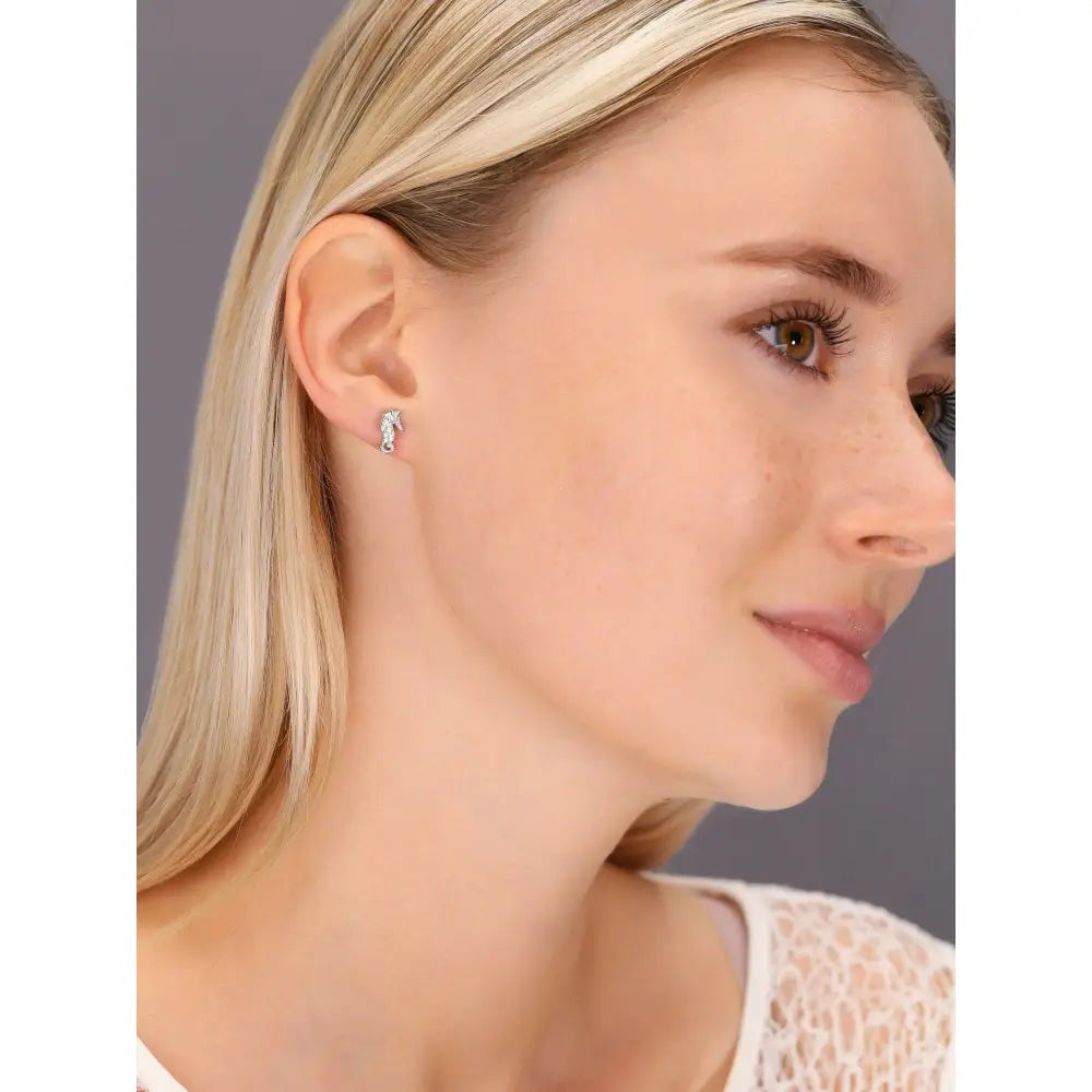 Enchanting CZ Seahorse Stud Earrings in Elegant Sterling Silver.