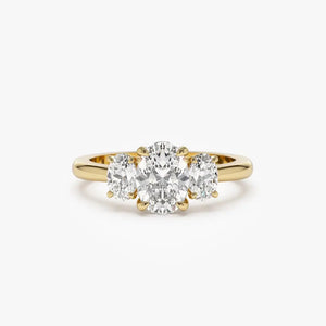 Engagement Ring Oval Shape, 1.50 Ctw 14K Gold Oval Shape Lab-Grown Diamond Three Stone Engagement Ring, Minimalist Wedding Ring, Serena