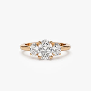 Engagement Ring Oval Shape, 1.50 Ctw 14K Gold Oval Shape Lab-Grown Diamond Three Stone Engagement Ring, Minimalist Wedding Ring, Serena