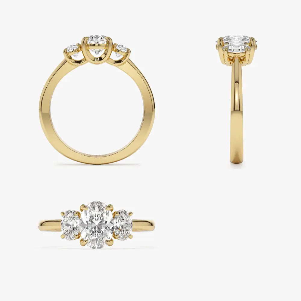 Engagement Ring Oval Shape, 1.50 Ctw 14K Gold Oval Shape Lab-Grown Diamond Three Stone Engagement Ring, Minimalist Wedding Ring, Serena