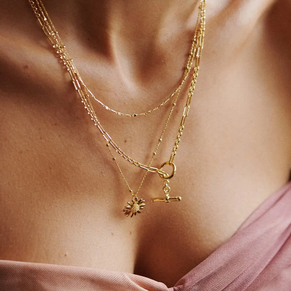 English Daisy Bobble Necklace 18Ct Gold Plate