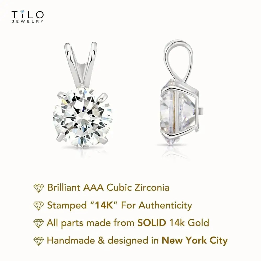 Exquisite 14K White Gold Classic Solitaire Pendant Necklace.
