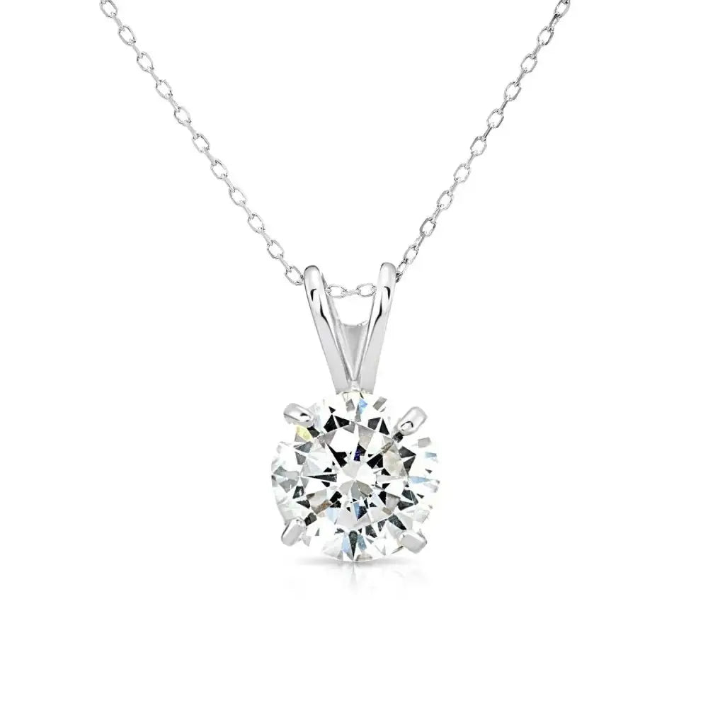 Exquisite 14K White Gold Classic Solitaire Pendant Necklace.