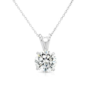 Exquisite 14K White Gold Classic Solitaire Pendant Necklace.