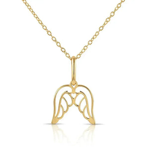 Exquisite 14K Yellow Gold Angel Wings Pendant with 18" Necklace – A Touch of Elegance.