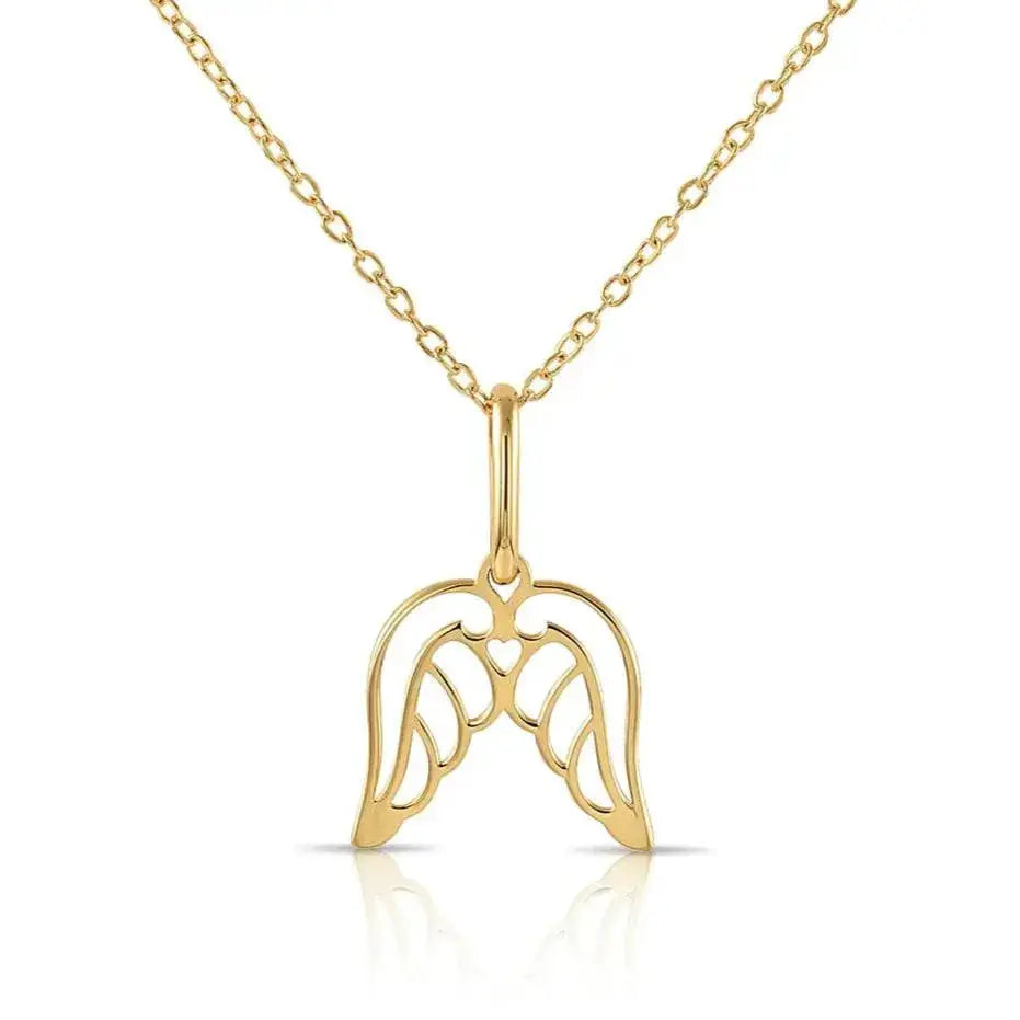 Exquisite 14K Yellow Gold Angel Wings Pendant with 18" Necklace – A Touch of Elegance.